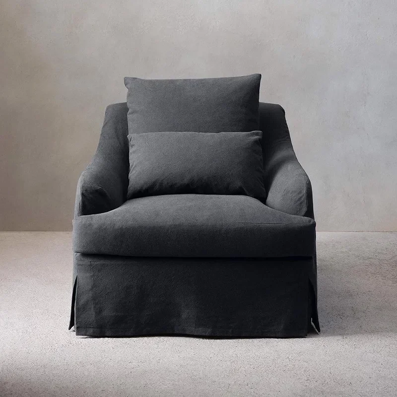 Modern simple linen fabric sofa removable and washable B & B hotel single sofa chair Nordic leisure sofa