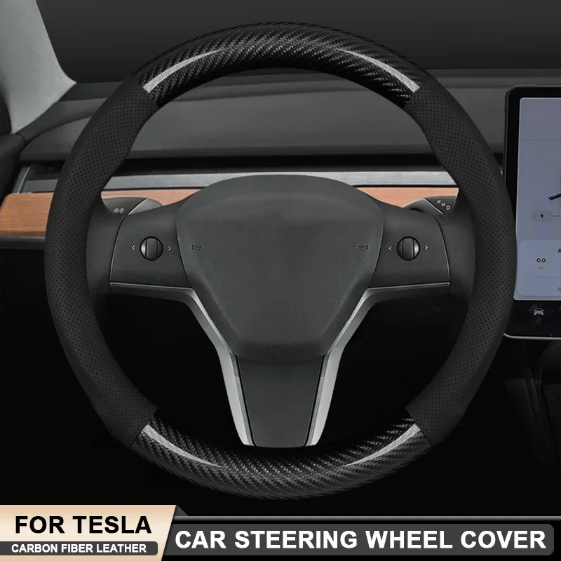 

Подходит для Tesla Model 3 X Y S Model 3 Model Y Model X Model S, дышащий кожаный чехол на руль из углеродного волокна, аксессуар