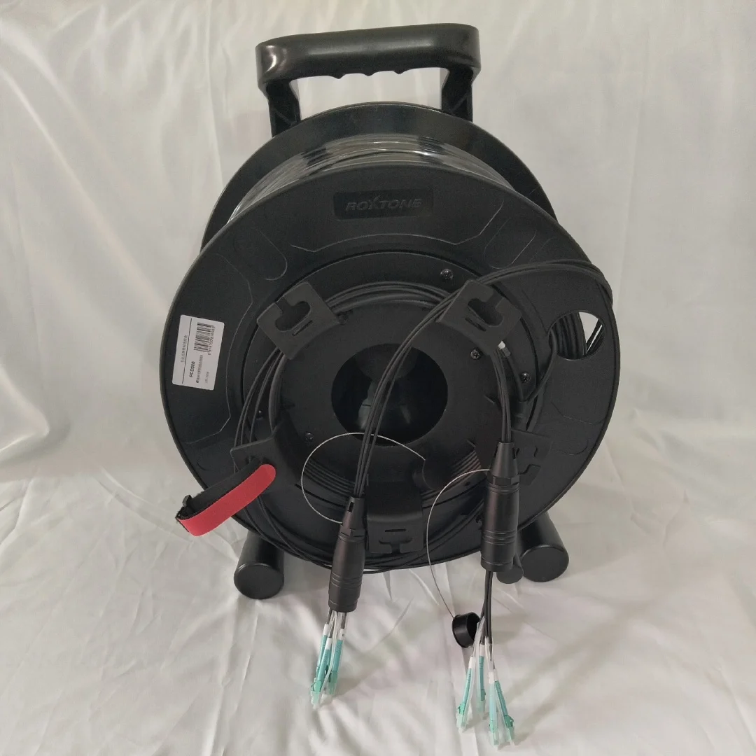 OM3 fibre patchcord outdoor 100m 4 cores TPU armored PCD235 reel 4C LC SC FC ST Multimode waterproof jumper
