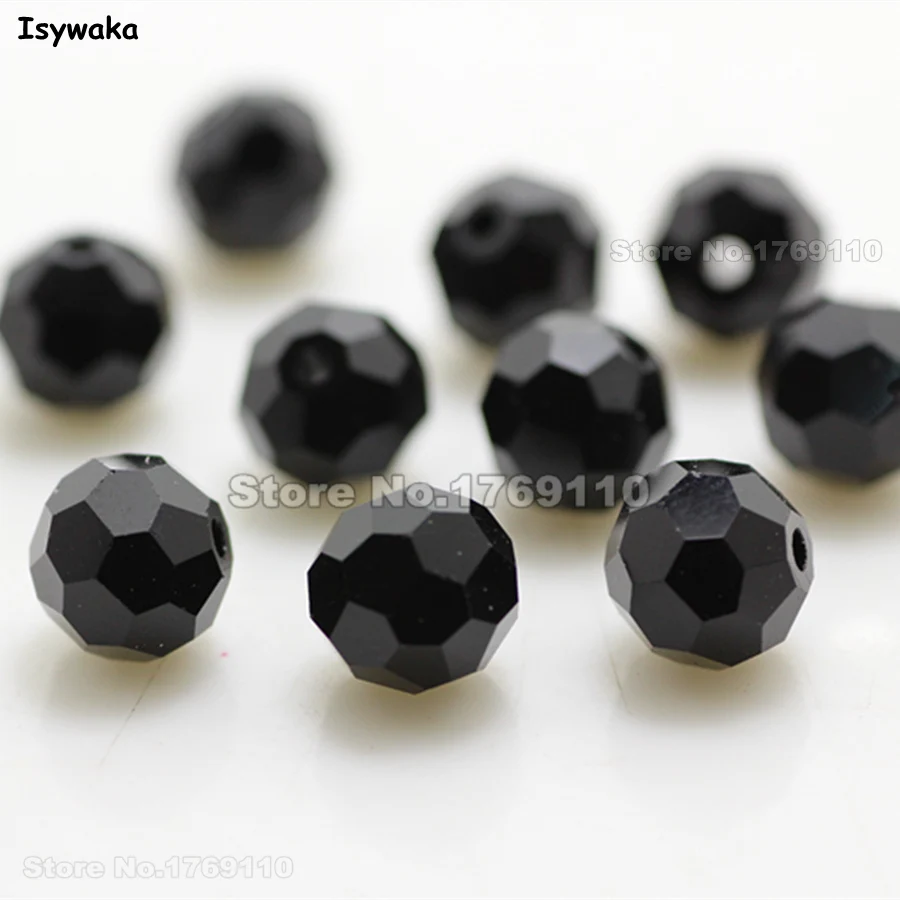 Isywaka 8mm 70Pcs Black Color Football Faceted Austrian Crystal Beads Round Glass Spacer Loose beads DIY Jewelry Making