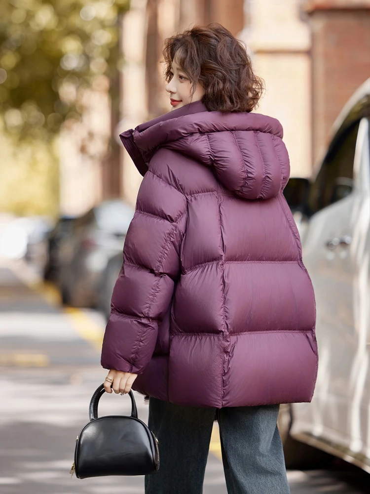 Warm Hooded down jacket Women's Oversize 2026 Winter Pockets Long sleeve puffer coat Female Outwear Solid color INKEO DJ637