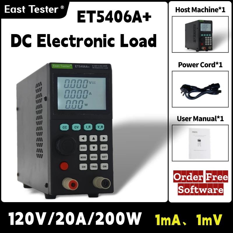 East Tester Programmable DC Electronic Load tester ET5406A+ET5407A+ Mini Battery Tester for CC/CV 200W 120V 180V 20A 30A 1mV/1mA