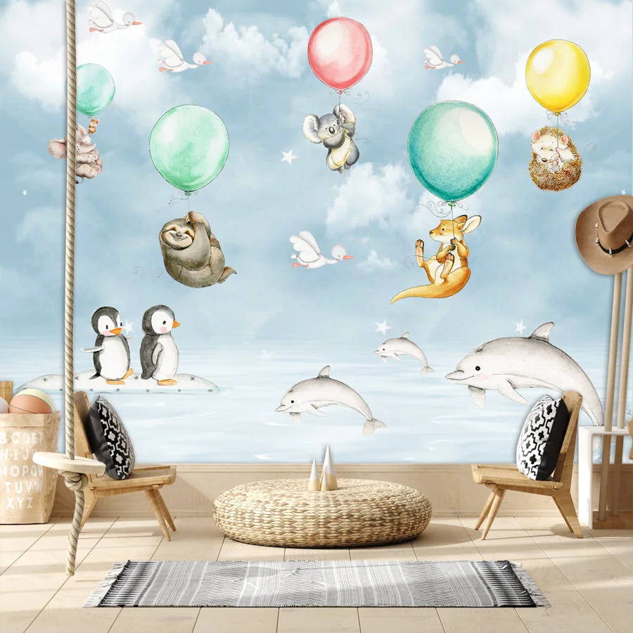 Modern Removable Peel and Stick Wallpaper Accept for Living Room Kids Baby Cartoon Animal Contact Wall Papers Home Decor Sticker