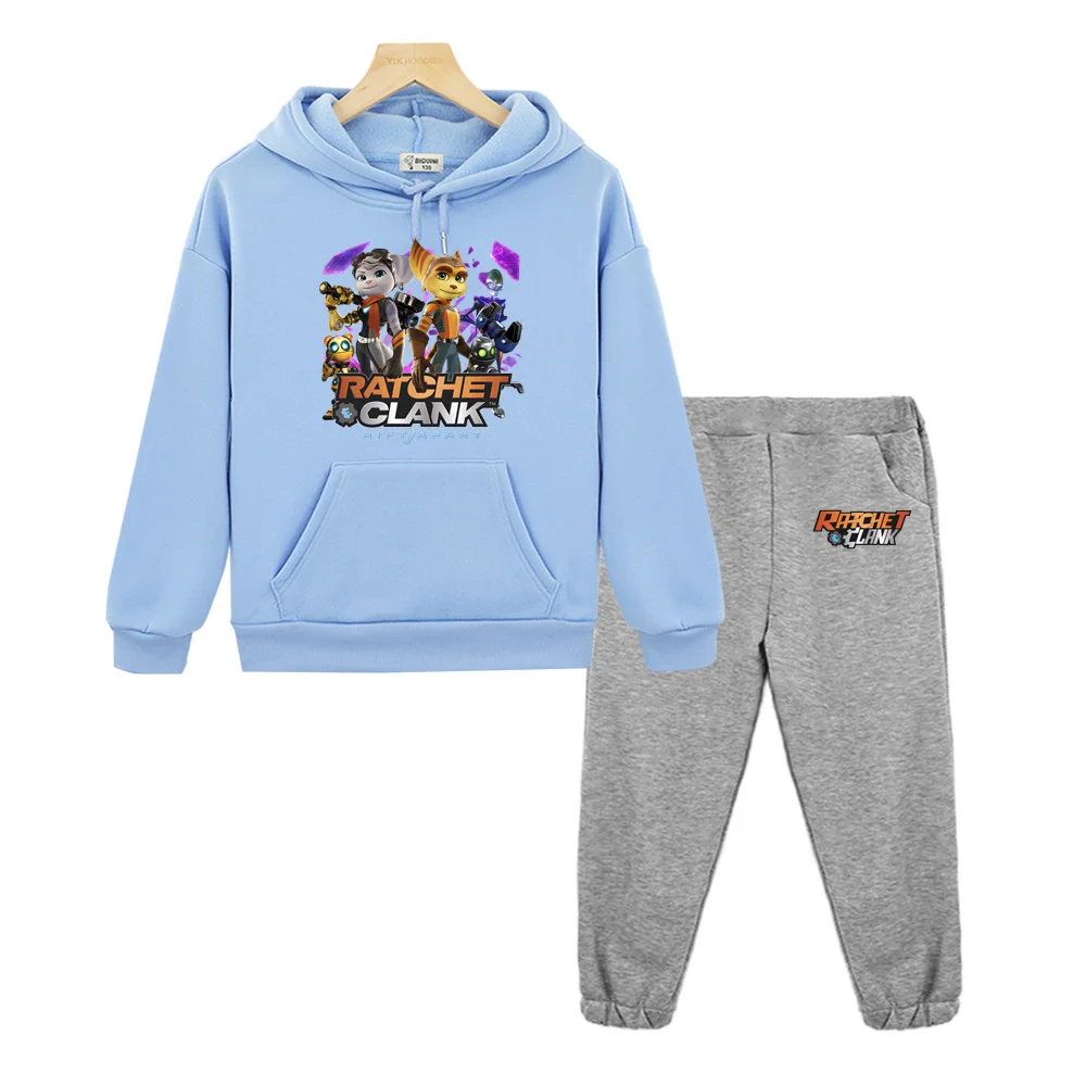 Ratchet & Clank Rift Apart 2025new Cartoon Print Children's Hoodies Weatshirt with Hood Pants Tops Girls Clothing Set Hooded