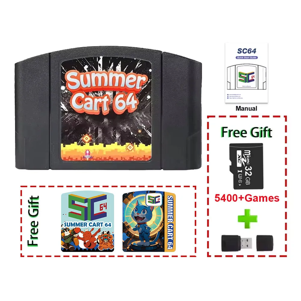 5400 In 1 SummerCart 64 Game Card Voor N64 Retro Game Cartridge ED 64 Voor Nintendo 64 Met 32 GB TF-kaart Geen Regio Beperking