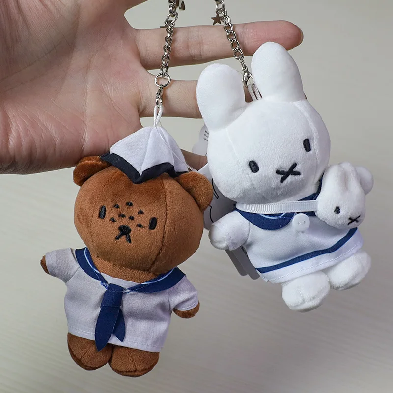 Kawaii Navy Miffy Plush Keychain Multifunctional Anime Cartoon Rabbit Doll Backpack Zipper Decoration Toy Friend's Birthday Gift