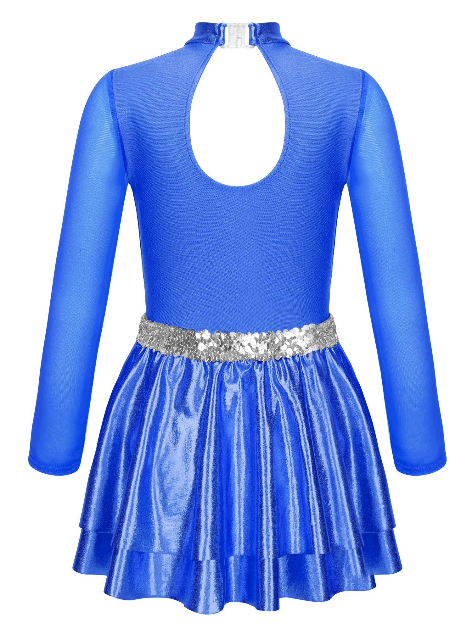 Kids Girls Dance Dress Stylish Clothing Long Sleeve V Shape Hollow Shiny Sequins Patchwork Style Hollow Back dancewer sportwear