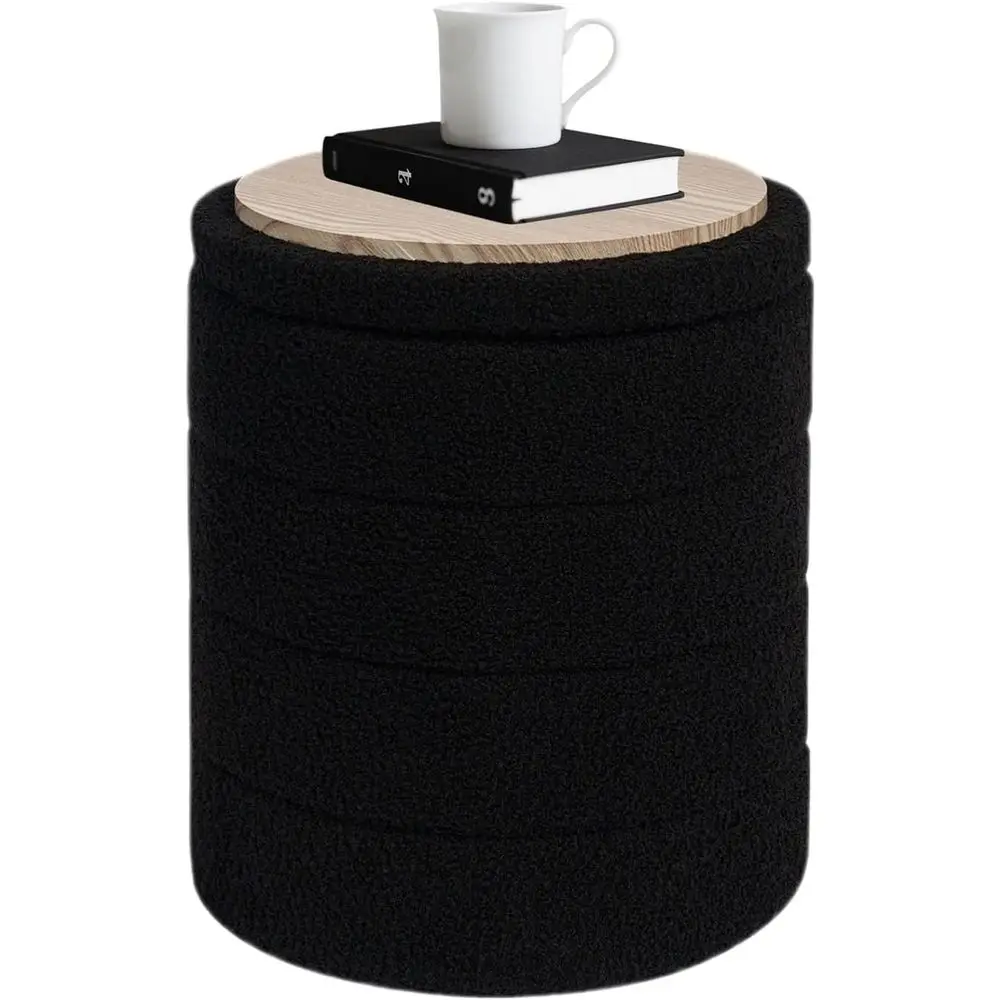 

Round Ottoman with Storage, Boucle Ottoman Coee Table, oot Rest ootstool or Hallway, Living Room, Bedroom-Black