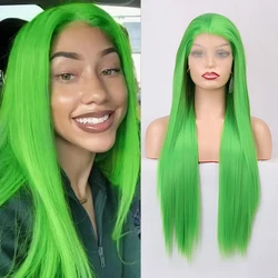 Grass Green Wig Synthetic Lace Front Wig For Women Long Straight Hair Glueless Lace Wig Green Wig Glueles Daily Wear Cosplay Wig