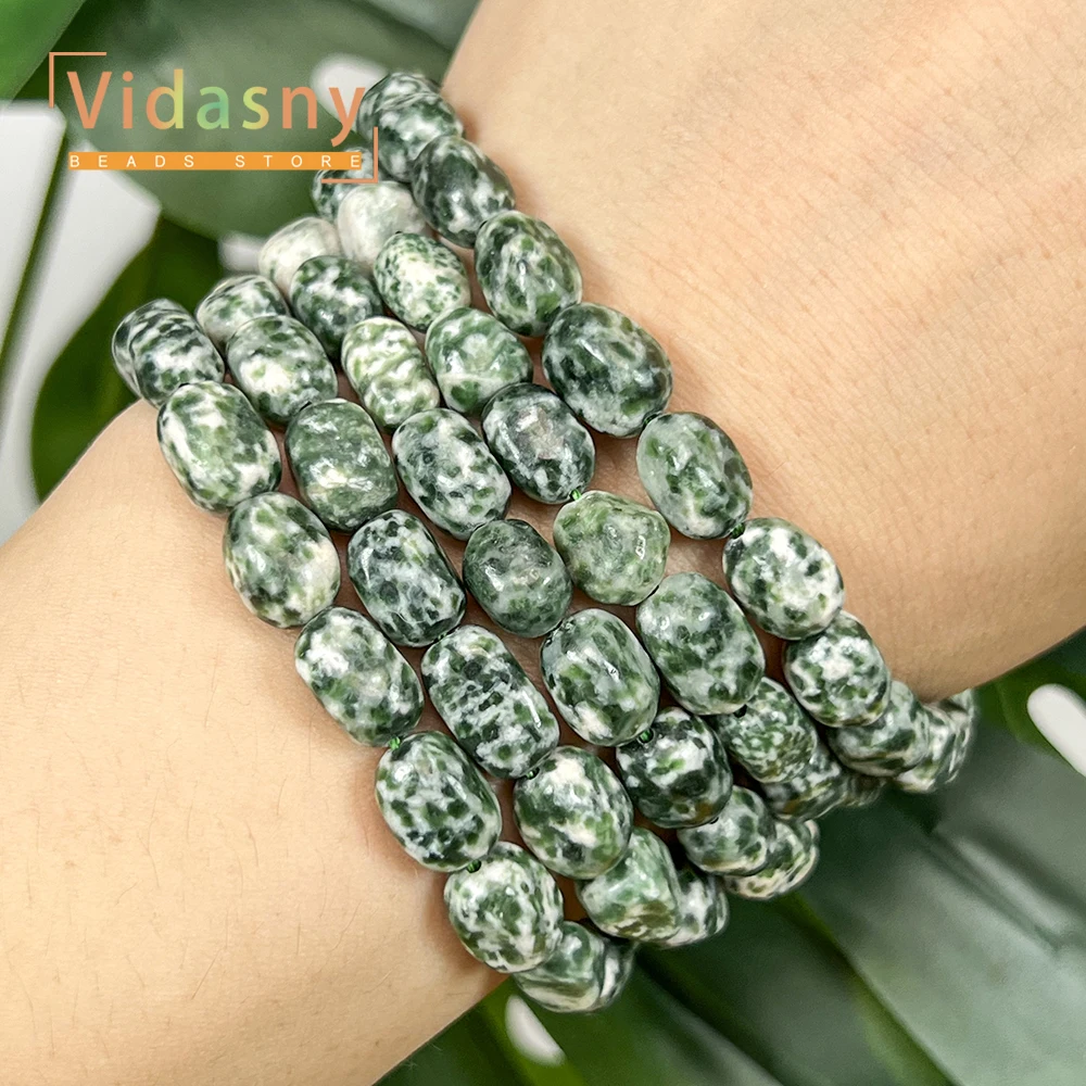 8-10mm Naturstein Grüner Fleckenstein Unregelmäßige Ovale Lose Perlen für Schmuckherstellung DIY Armbänder Zubehör – Detail 8