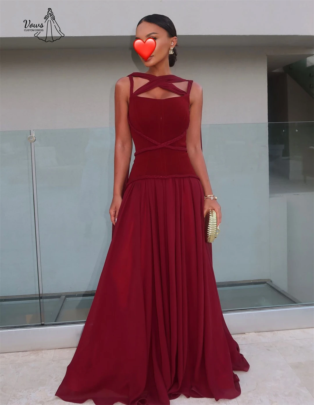 فساتين سهرة مصنوعة حسب الطلب من Vows فساتين حفلات نسائية أنيقة للسيدات 2025 شريط أحمر للسيدات فستان شيفون للحفلات الراقصة فاخر 2025