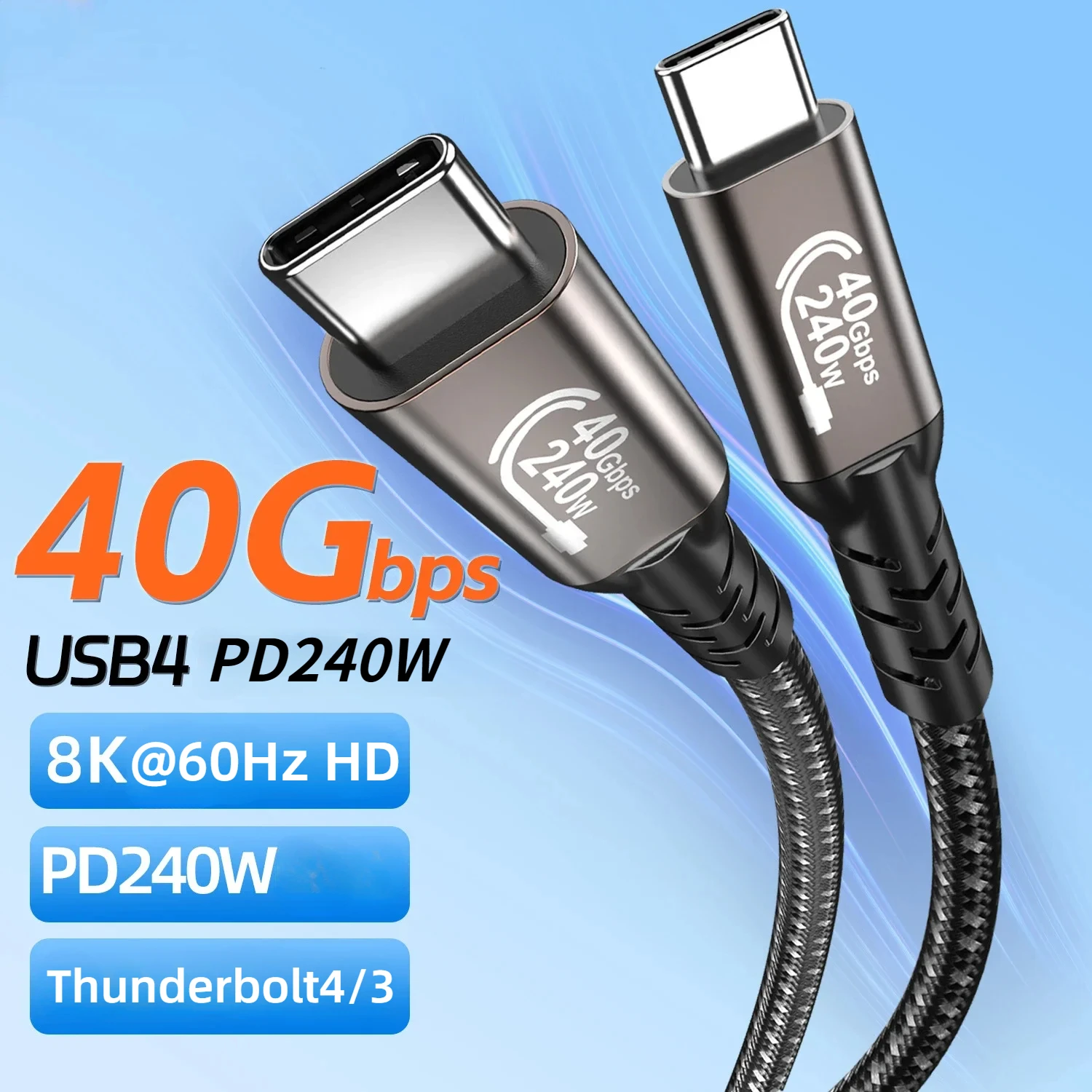 8K USB 4 Type C Cable 40Gbps 240W PD3.1 For Samung Thunderbolt 4/3 Fast Charging Cable USB C to C Data Video Transfer Short 0.5m