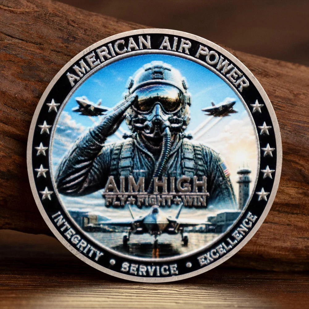 US Air Force Air Power F-35 Fighter Jet Commemorative Coin Sky Dominion Veteran Silvery Plated Collection Coin Medal Gift