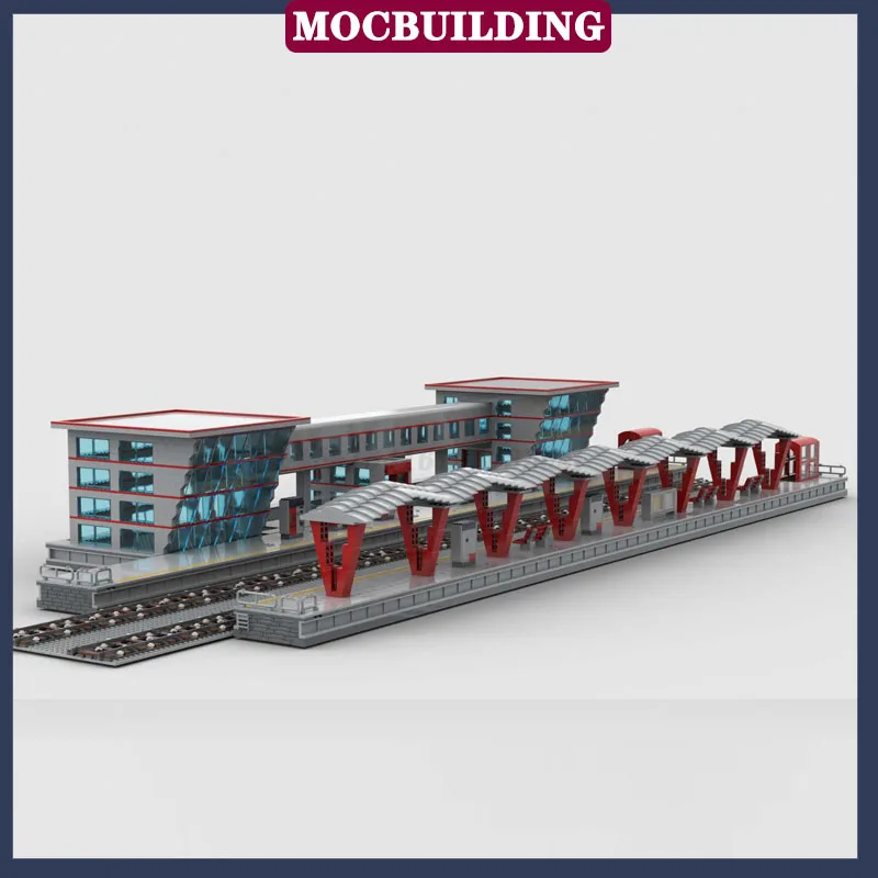 MOC Modern City Railway Station Model Building Block Assembly Street View Building Collection Series Toy Gift Set