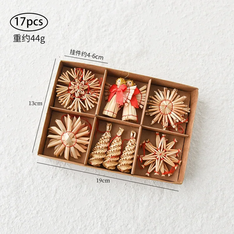 Natural Wheat Straw Handmade Mini Pentagram Snowflake Snowman Christmas Tree Pendant