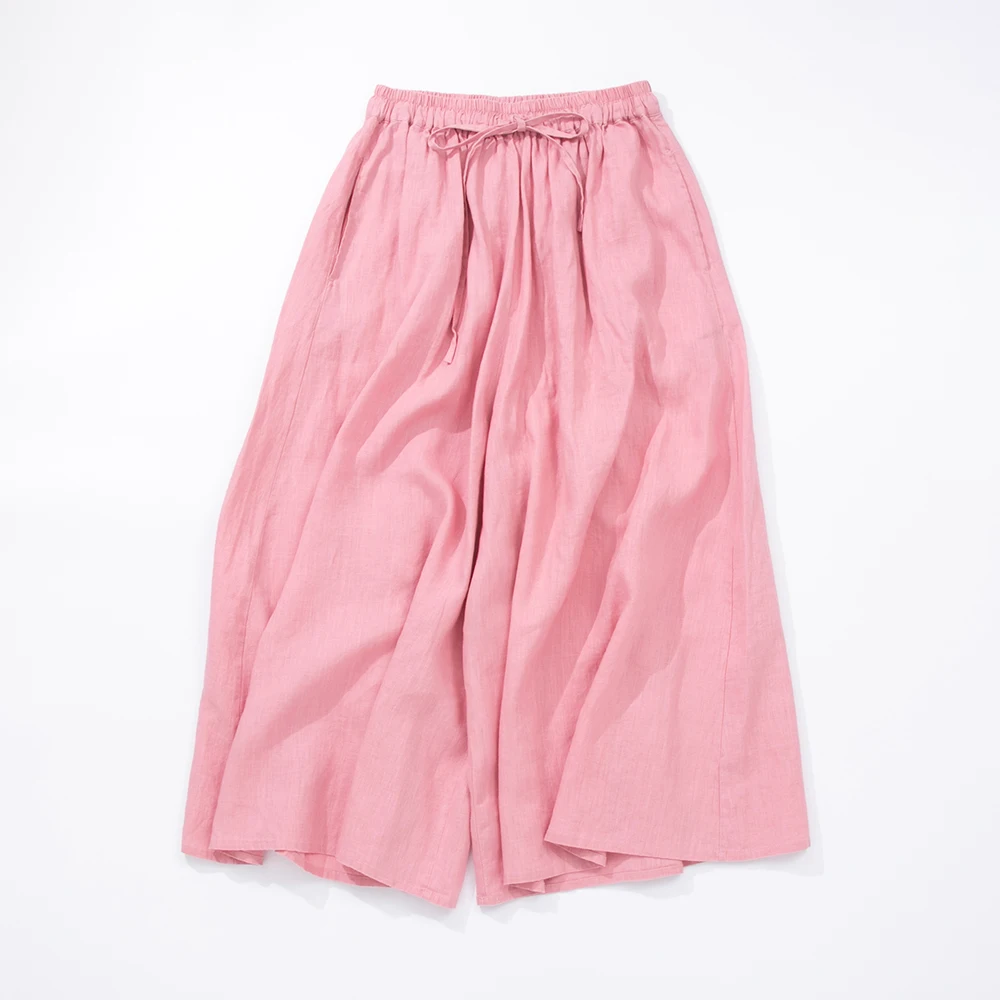 Spring Summer Women Loose All-match Japan Style Comfortable Natural 14*14 Linen Trousers Elastic Waist Skirt Pants Skorts