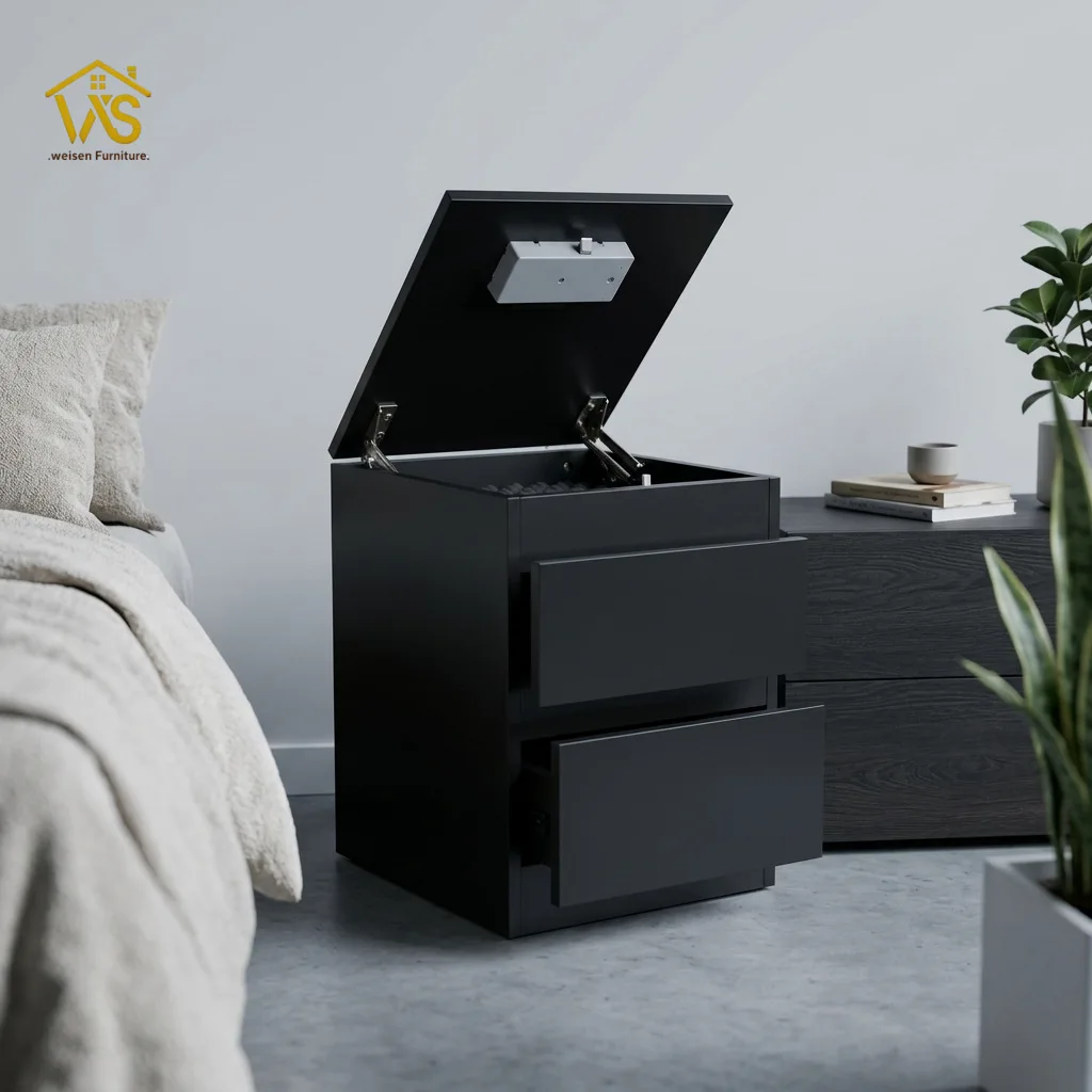 Modern Minimalist Smart Hidden Drawer Nightstand with RFID Keyless Lock