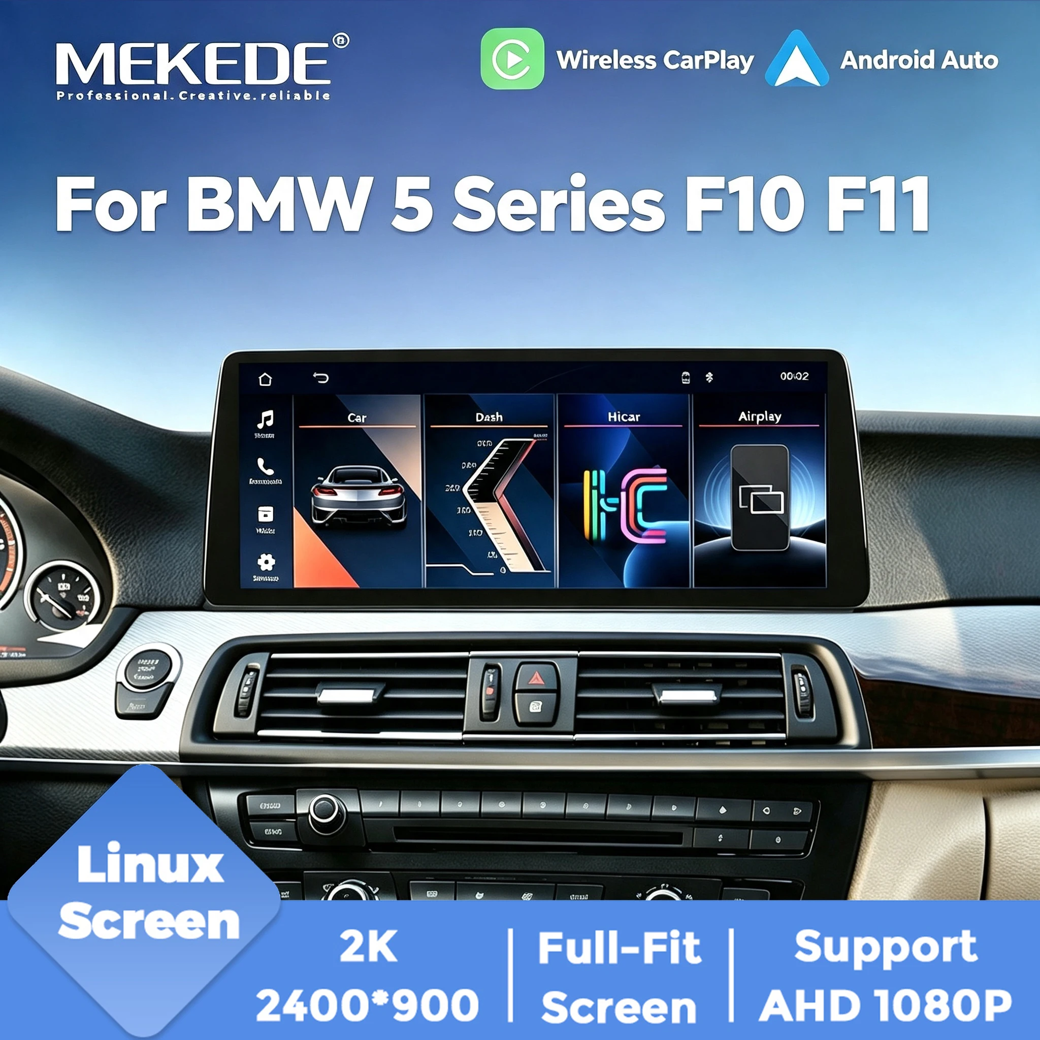 MEKEDE 2400*900 Display Wireless Carplay Wifi Linux 10,25/12,3 Zoll Bildschirm Auto-Multimedia-Player für BMW 5er F10 F11 2011 - 2017 CIC NBT Android Auto FM Radio GPS Navigation Bluetooth All-in-One