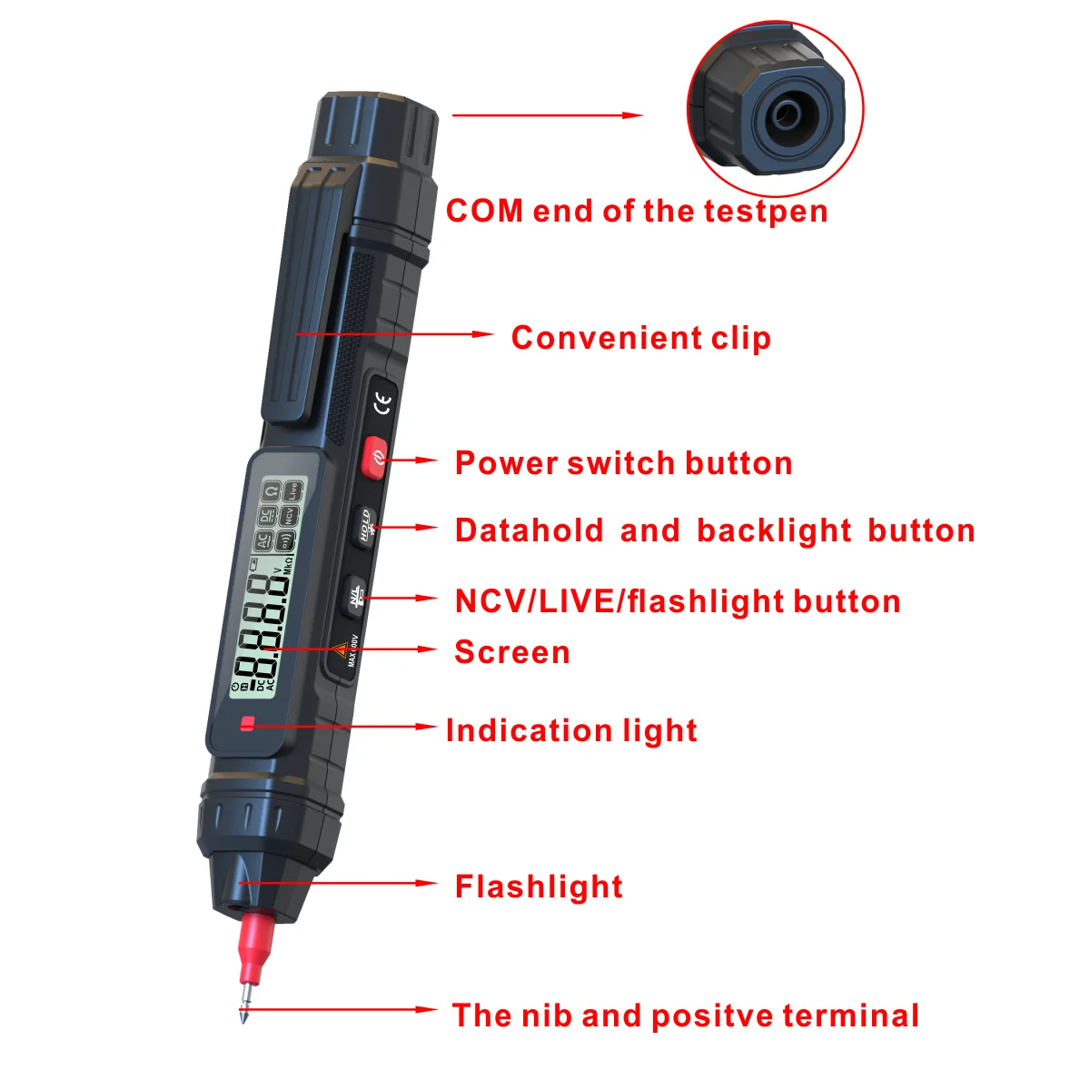 Digital Multimeter Pen-type Voltage Tester With NCV, Continuous Measurement Of AC/DC Voltmeter, Resistance, Measurement Of On-of