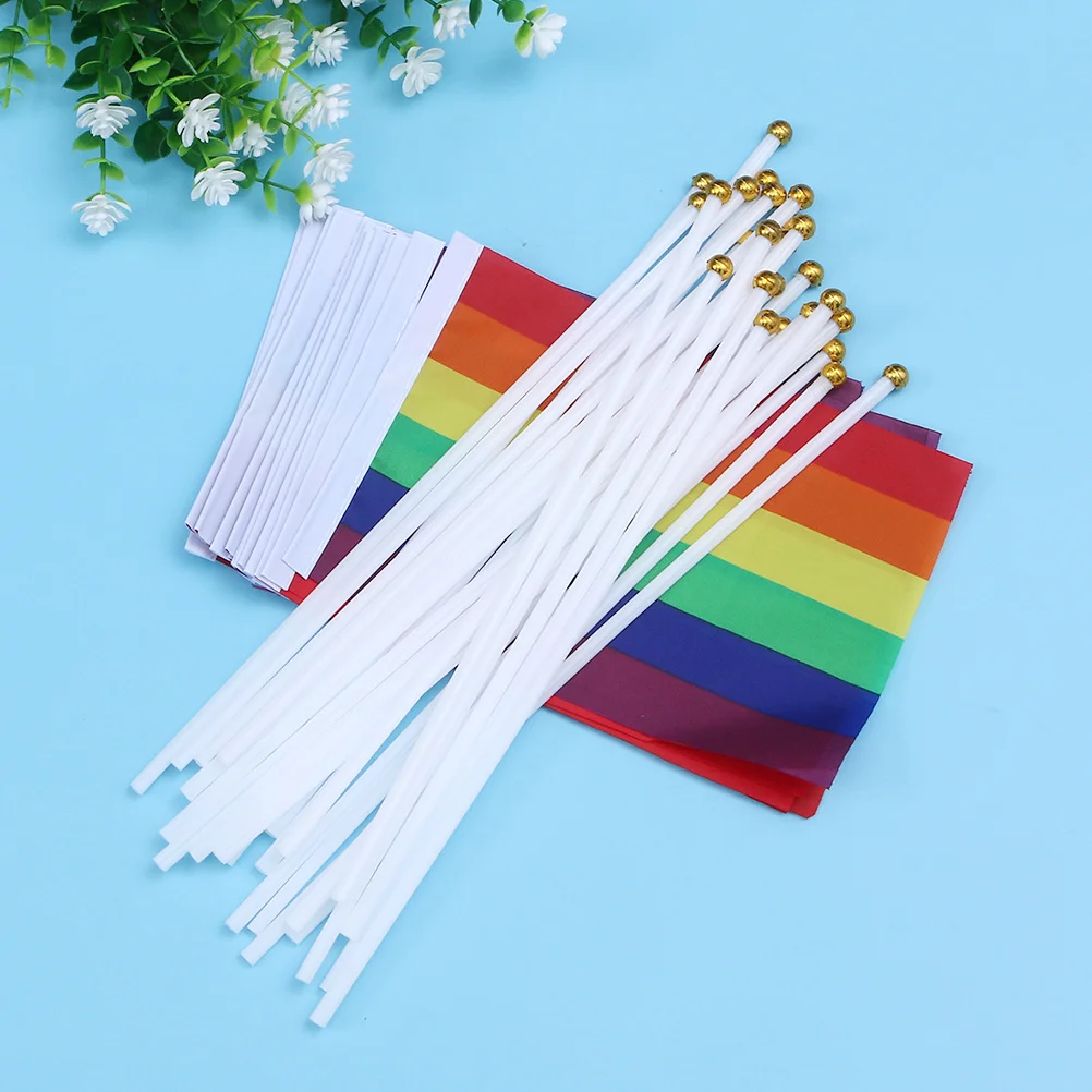 

24Pcs Rainbow Waving Flags Lightweight Polyester Handheld Party Decoration Gay Pride Banner 14x21cm Waving Flag