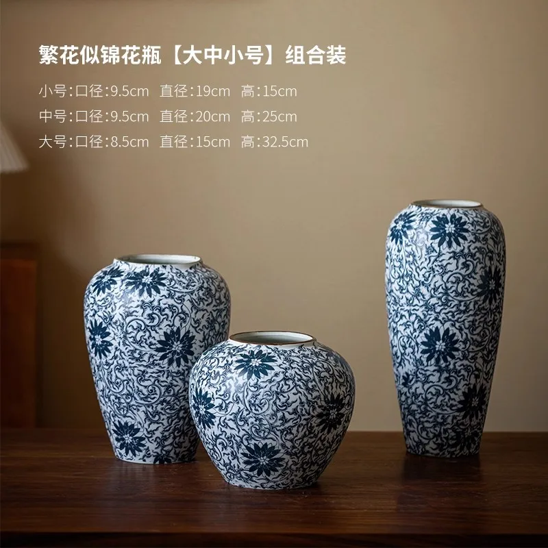 

Vintage blue and white porcelain ceramic flower vase, home decoration, living room hydroponic flower decoration