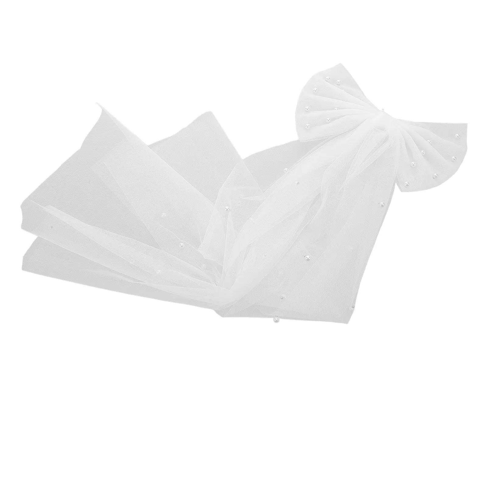 White Bridal Veil Hair Clip Faux Pearl Bow Elegant Wedding Veil Bow Bride Hair Accessory for Photoshoot Bridal Headpiece