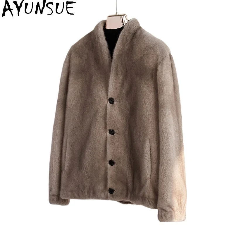AYUNSUE Natural Mink Fur Winter Coat Man Warm Whole Female Mink Real Fur Coats Male Luxury Clothes Fashion Chaquetas Hombre