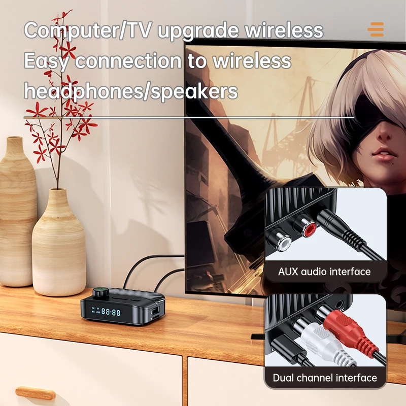 Récepteur Bluetooth 5.3 avec écran LED, émetteur stéréo, disque U, 3.5mm, AUX, RCA, sans fil, mains libres, appel, musique, adaptateur audio pour TV, voiture