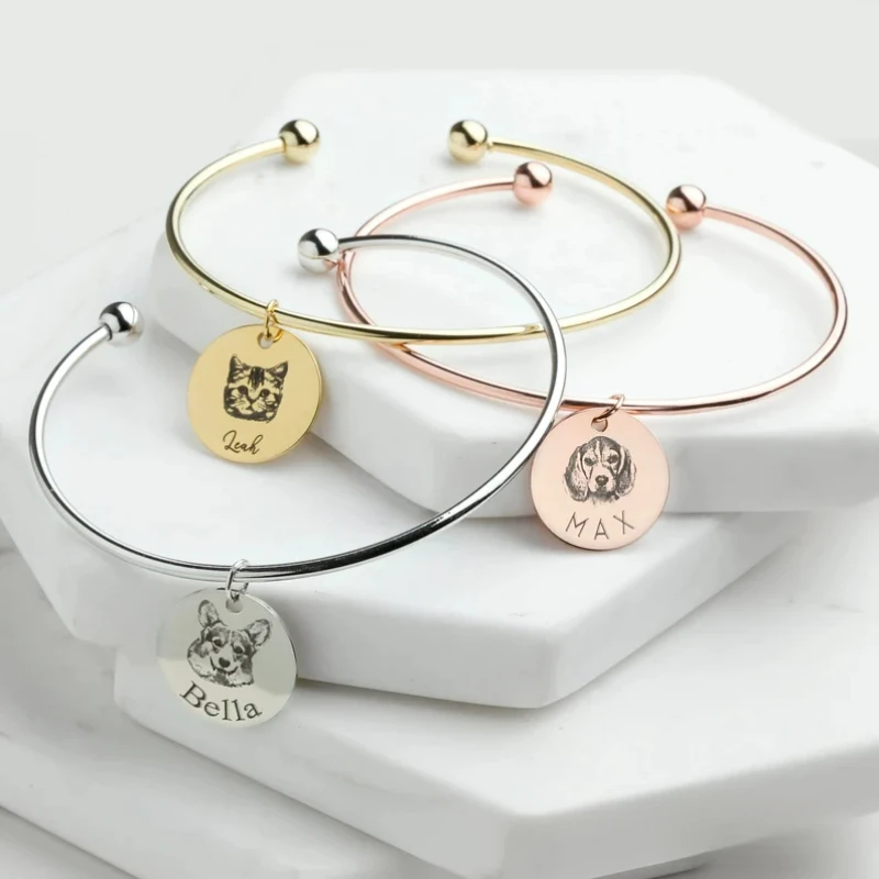 

Индивидуальный резной браслет с фотографией домашних животных, модный и универсальный, персонализированный сувенир для домашних животных ручной работы, подарок на день рождения