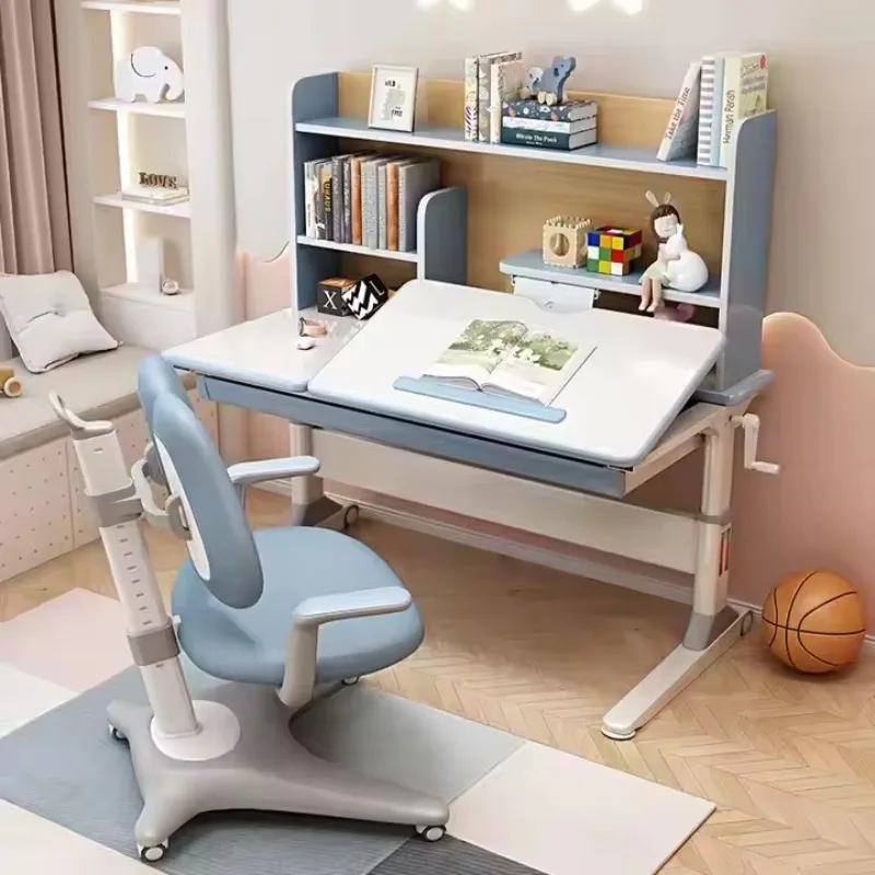 

Popular Products Solid Wood Hand Cranked Lifting Table with Bookshelf Elevating Student Desks Home Study Children's Writing Desk
