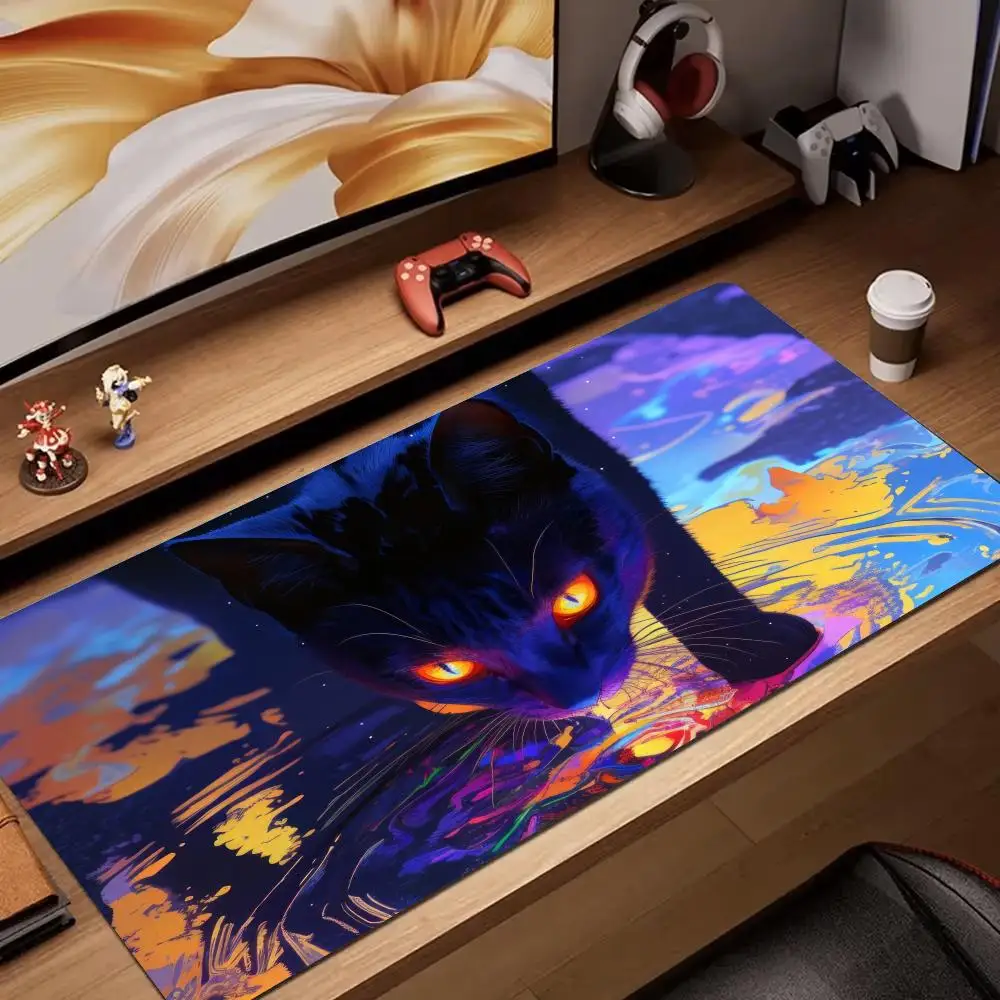 Artistieke illustratie kleurrijke kat anime Muismat gaming mat Bureaumat pc accessoires toetsenbord muismat geschikt voor werk en spel