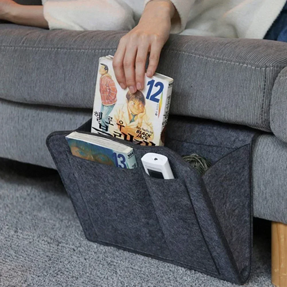 1pc Felt Bedside Pocket Organizer Phone Book Magazine Holder Pockets Hanging Storage Bag Bed Table Sofa Side Pouch home