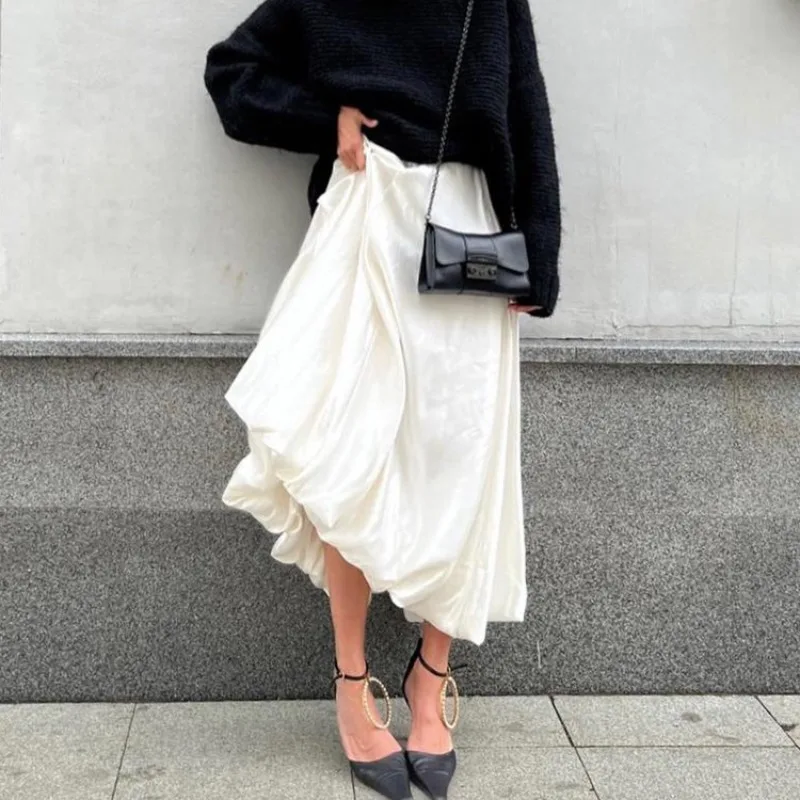 European American Style Spring New Balloon Skirt Fashionable and Casual Simple Solid Color Versatile High Waist Tutu Skirt Trend
