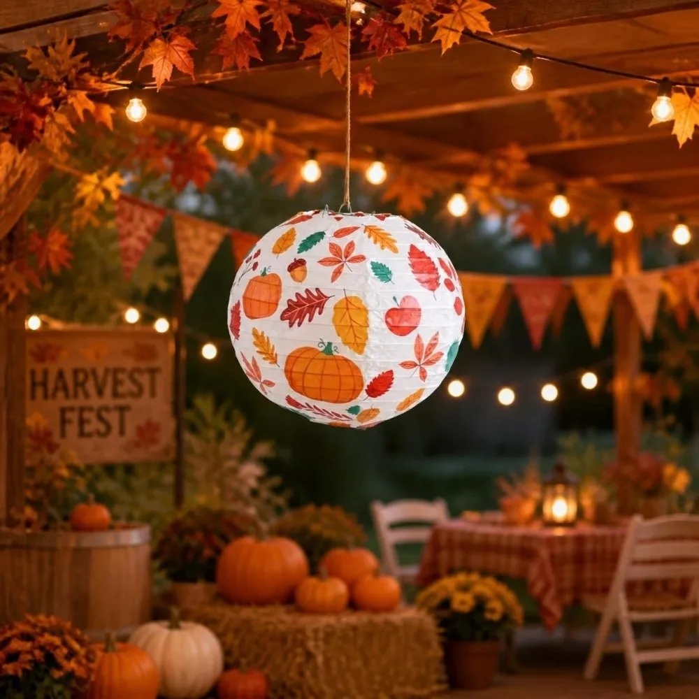 Portable Vintage Hanging Paper Lantern Maple Leaves Round Lantern Ball Handmade Good Luck DIY Lantern Photo Prop