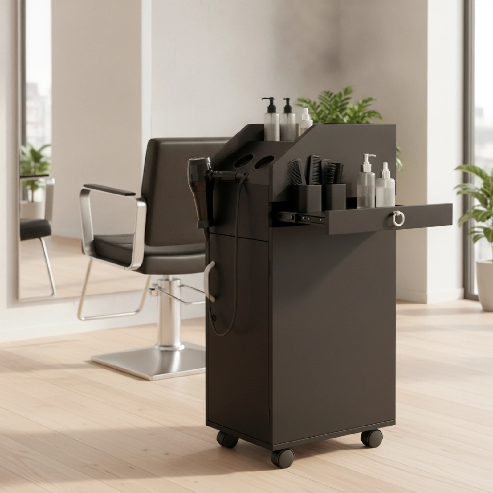 Salon Cabinet with Wheels Heat Resistant Salon Cabinet Furniture Sturdy Long-Lasting for Hairstylists, Hair Salons, Barber Shops