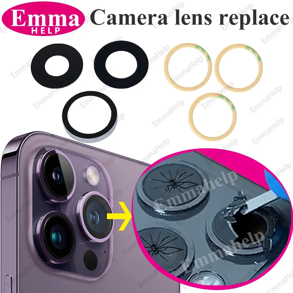 EmmaHelp 5sets Rear Camera Glass for iPhone 12 Pro Max 13 Mini 14 15 11 X XS 8 7 Plus Camera Lens Cover +Sticker Adhesive Repair