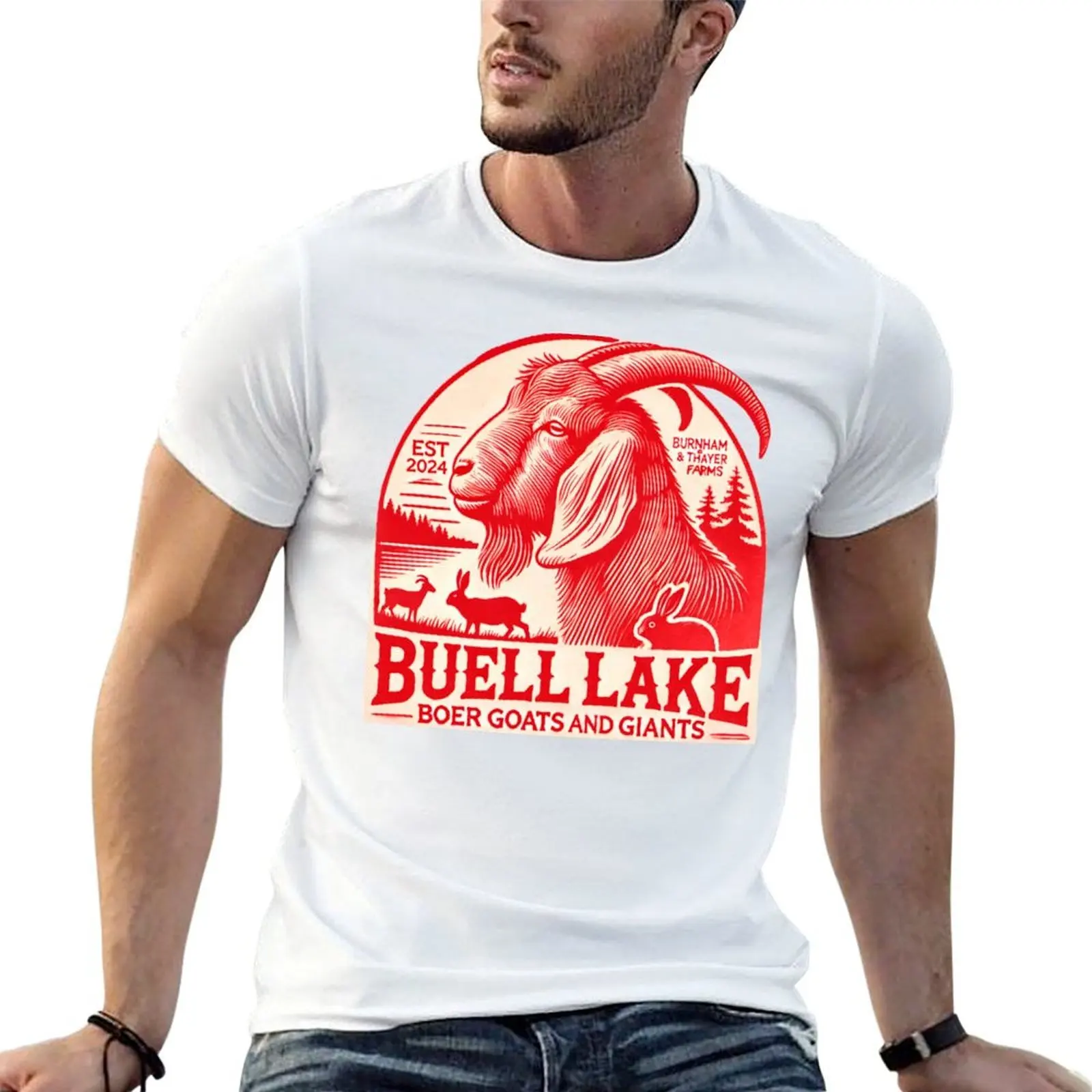 

Buell Lake Boer Goats and Giants T-Shirt men t shirt cotton 100% t shirts for man pack white T-Shirt