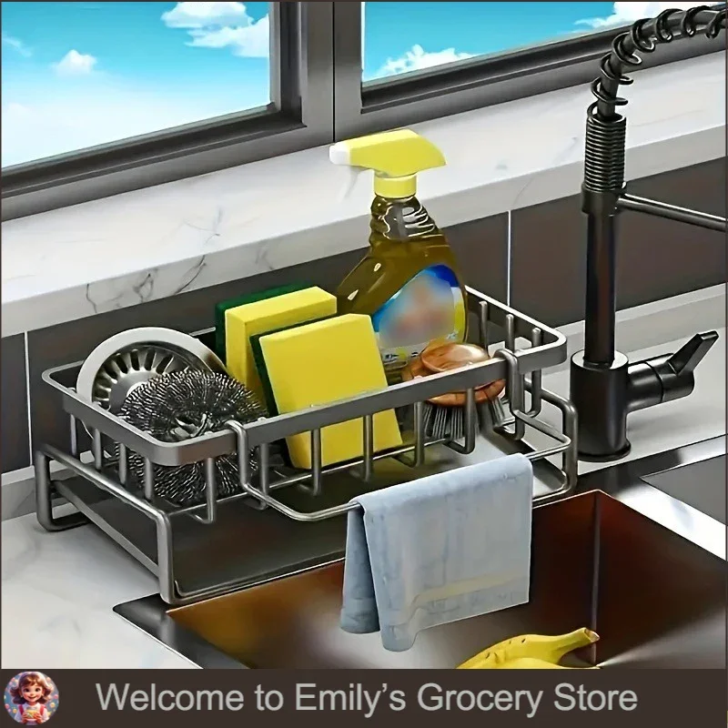 

1pcs Multi-Purpose Kitchen Organizer Steel Baked Enamel Sink Drain Rack Sponge Dishcloth Soap Holder Drainage Countertop Storage