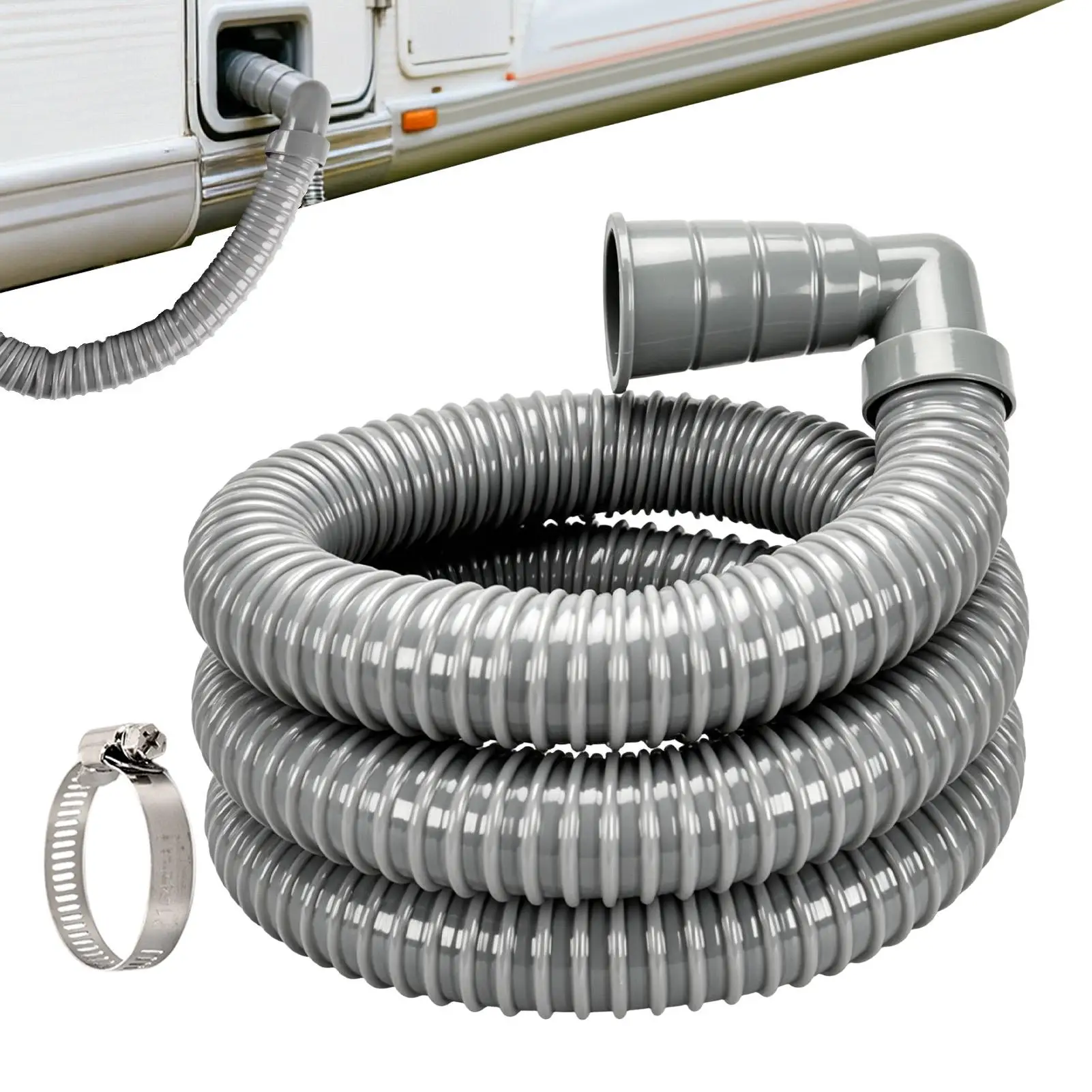 3/4/5m Folding RV Drain Pipe with Adjustable Adapter 32mm-42mm Diameter Leak-Proof RV Septic Hose For Trailer Motorhome