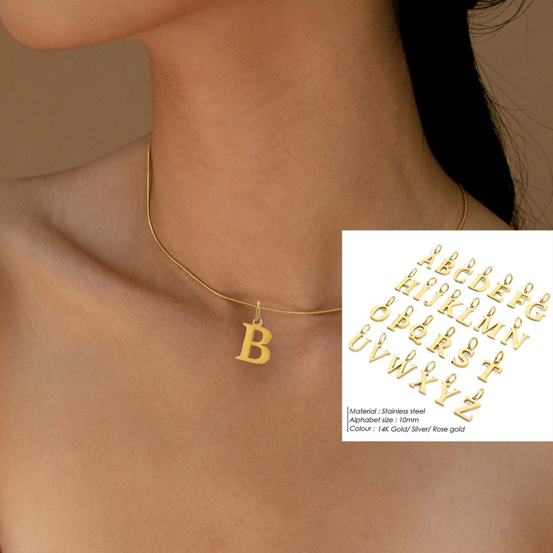 CARLIDANA New Arrival Minimalist Bridesmaid Charms Stainless Steel Initial Letter Round Snake Chain for Her Pendant Necklace