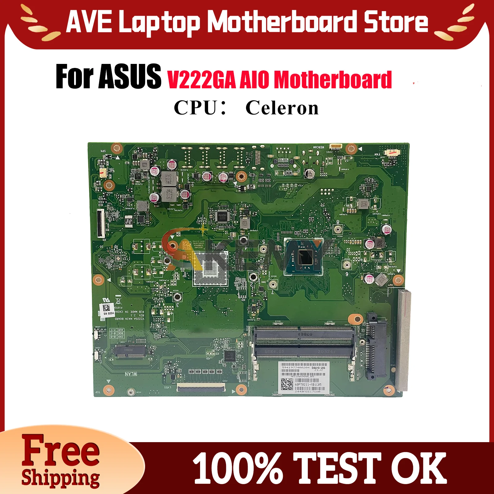 

Материнская плата V222GA для ASUS Vivo AiO V222GA V222GB V222G, материнская плата с процессором Celeron, 100% тестирование, ОК, быстрая доставка, высокое качество