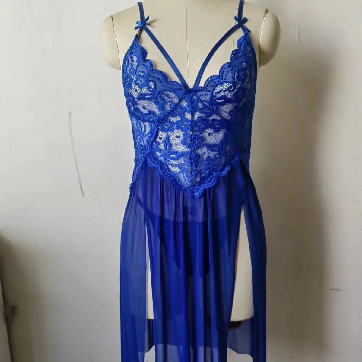 Women's Sexy Lingerie Lace Babydoll Slip Nightdress V Neck Pajamas Mesh Side Slit