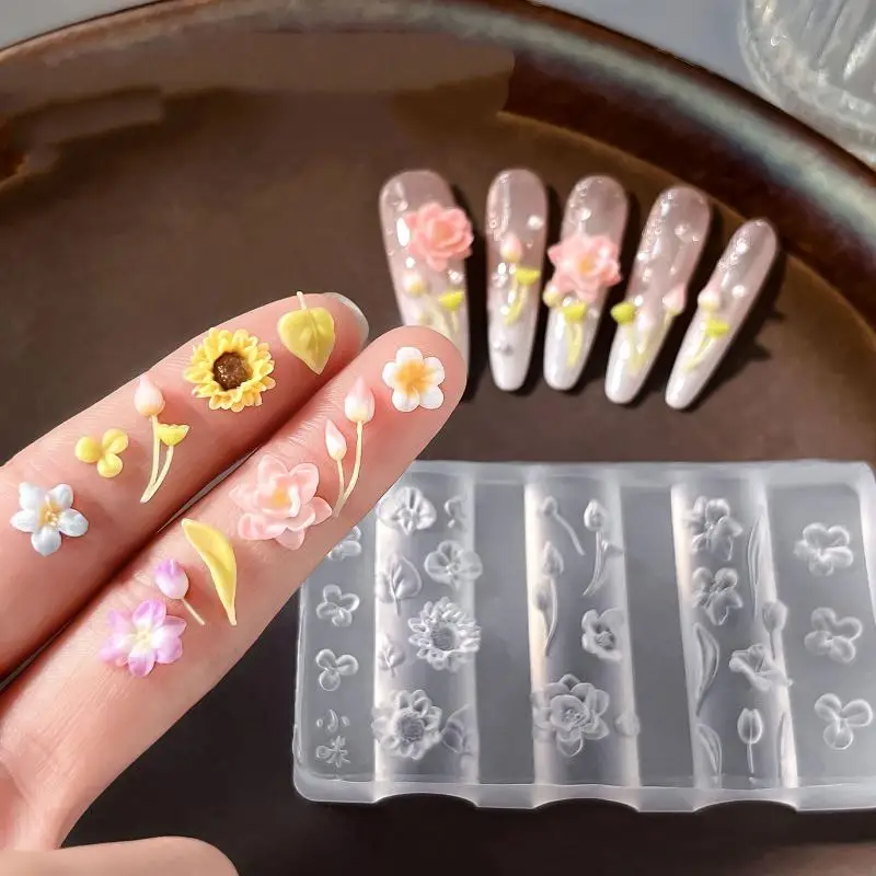 [J] New Flower Nail Art Mold 3D Silicone Template Reusable Petal Silicone Nail Mold DIY Nail Art Decoration Nail Making Tools