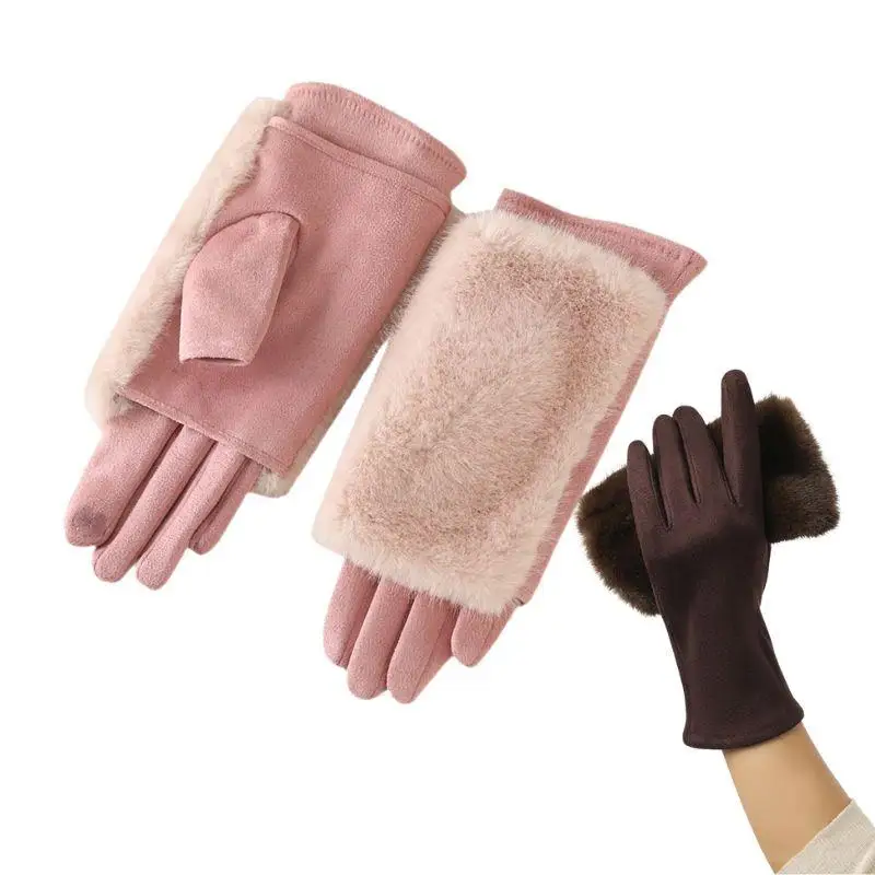 

Hot Imitation Of Fox Fur Soft Women Winter Suede Cute Lovely Sweety Keyboard Works Keep Warm Half Finger Gloves Thickened
