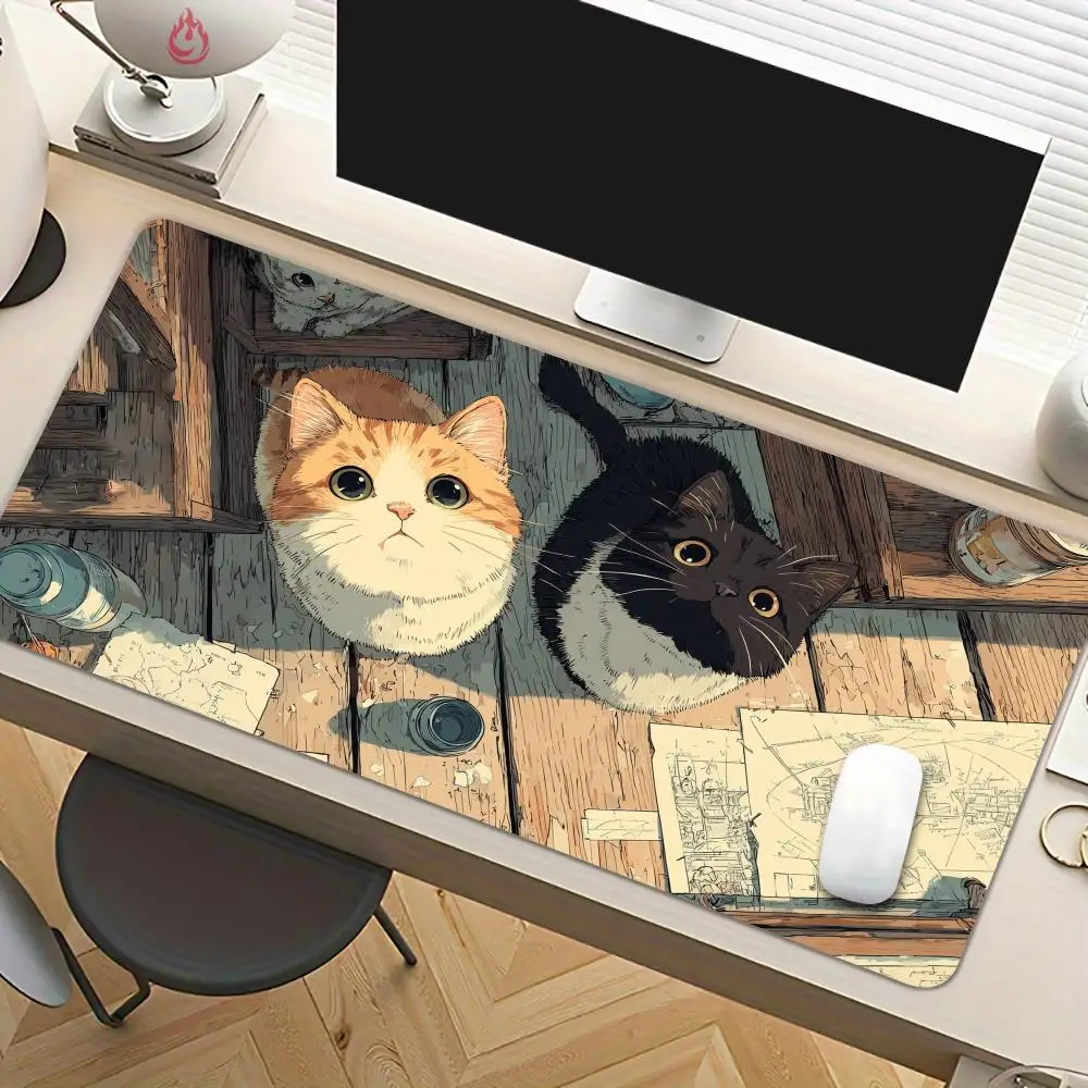 Cute Cat Illustration Design Large Mouse Pad Desk Mat Non-Slip Table Mats Office Mat Carpet Keyboard Gaming Mats Tapis Souris