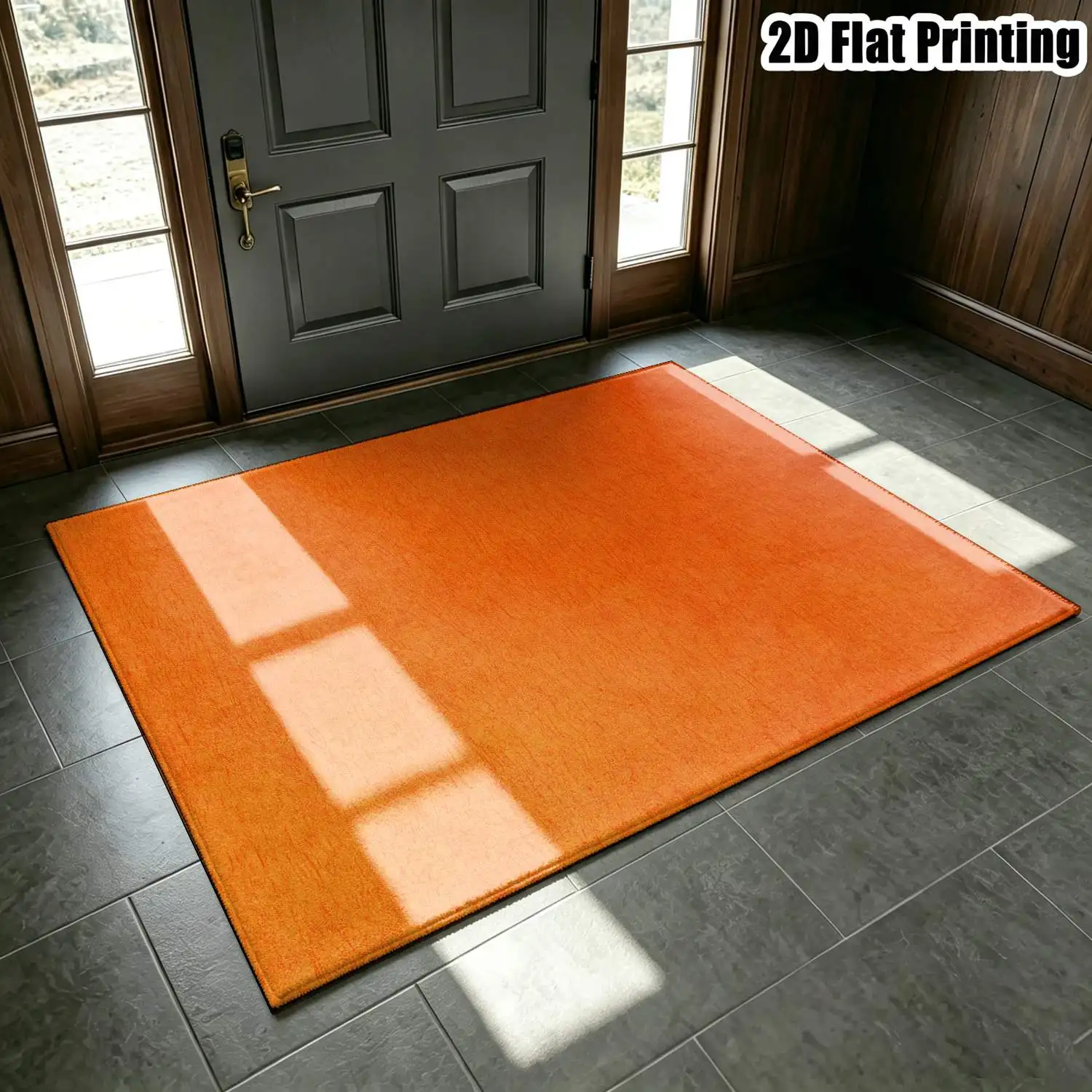1Pc 2D Printed Carpet, Orange Solid Color Nordic/Instagram Style Floor Mat, Modern Minimalist Geometric Home Decor Rug, Multi-Size, Machine Washable, for Entrance, Dining, Foyer, Bedroom, Living Room