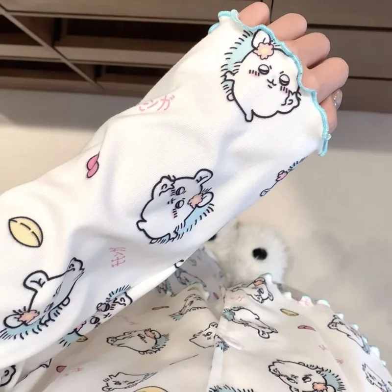 Cute Chiikawa Momonga Cartoon Pajamas Set for Thin Fleece Open Collar Warm Homewear Autumn Winter Viral Lounge Wear Women NewNew