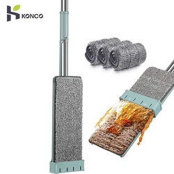 Microfiber Flat Mop Hand Free Squeeze Cleaning Floor Mop with 2 Washable Mop Pads Lazy Mop Household Cleaner Tools