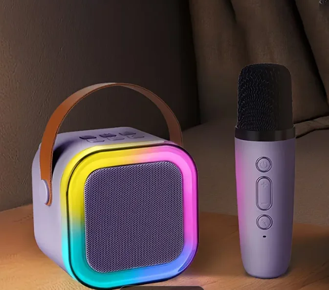 Compact Portable Karaoke Machine with 2 Wireless Mics, LED Lights, Built-in Speaker for Kids & Adults, Perfect for Parties, Trav