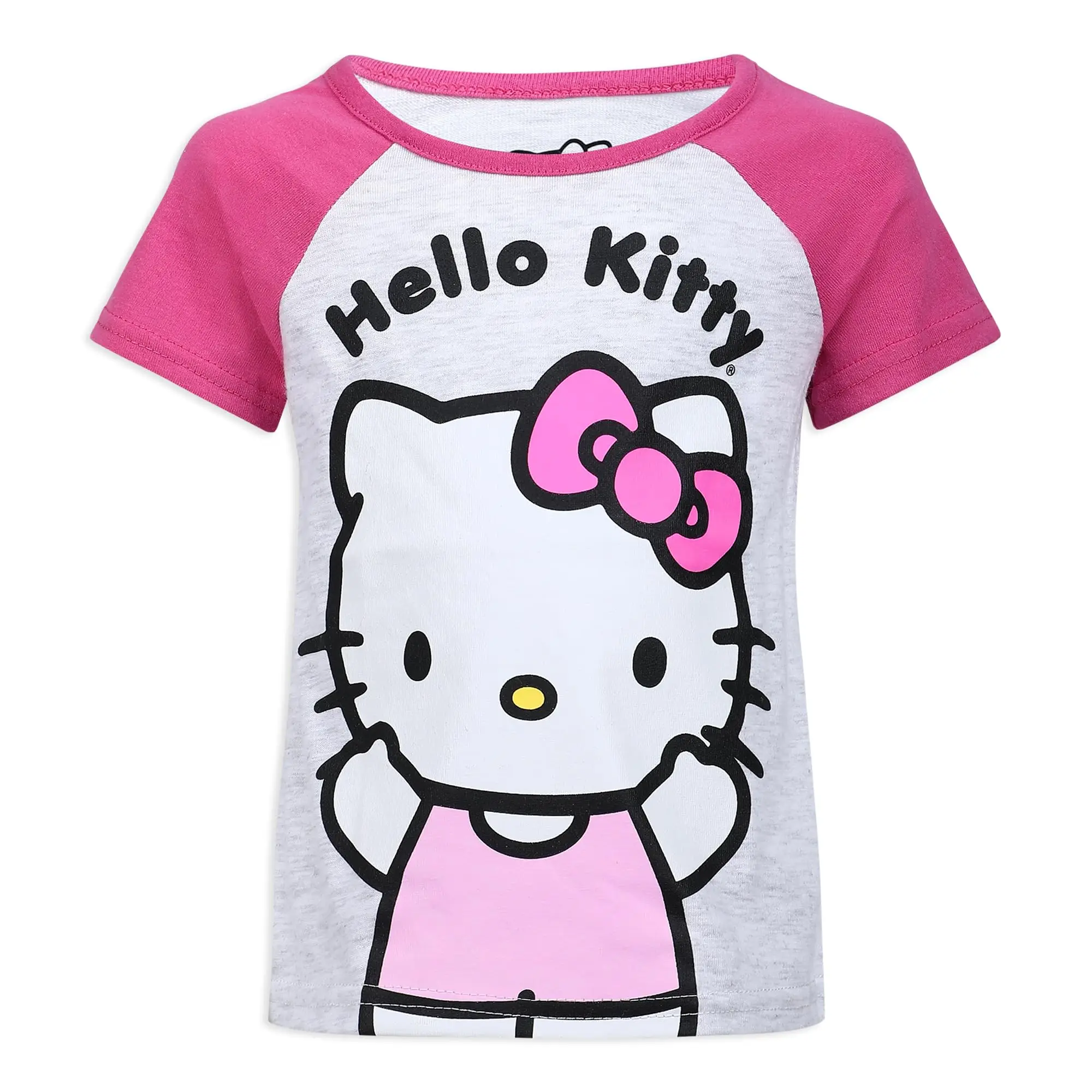 Summer new Sanrio Hello Kitty girl short-sleeved T-shirt Shorts set pink KID/adult crew neck cute 3D printed cartoon pattern set